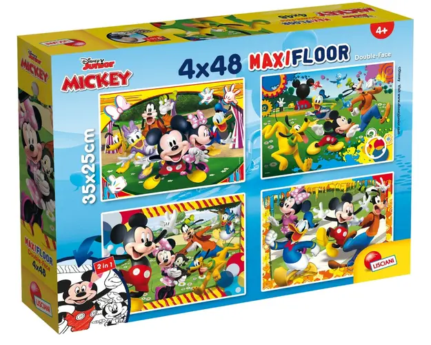 Puzzle de podea 2 in 1 Lisciani, Mickey Mouse, Maxi 4 x 48 piese