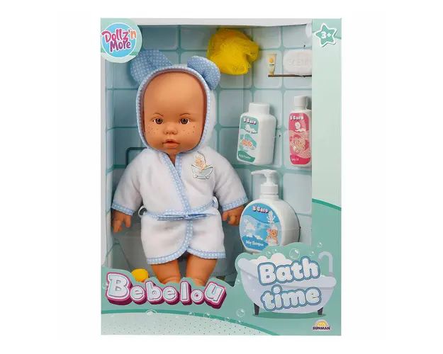 Papusa bebelus, Bebelou, Dollz n More, Timpul pentru baita, 35 cm, albastru