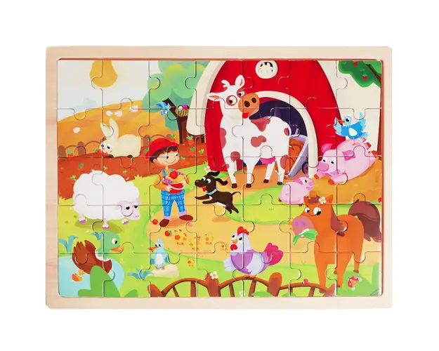 Puzzle din lemn, Woody, Animale de la ferma, 48 piese