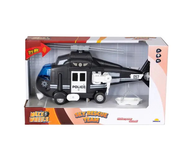 Elicopter de politie cu lumini si sunete, Maxx Wheels, 1:16, Negru