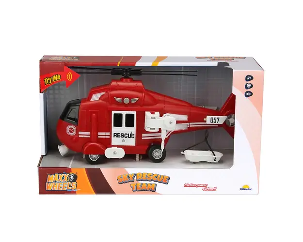 Elicopter de interventie cu lumini si sunete, Maxx Wheels, 1:16, Rosu