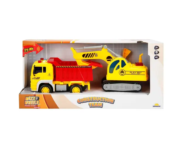 Set vehicule de constructie, Maxx Wheels, Excavator si camion, 1:20