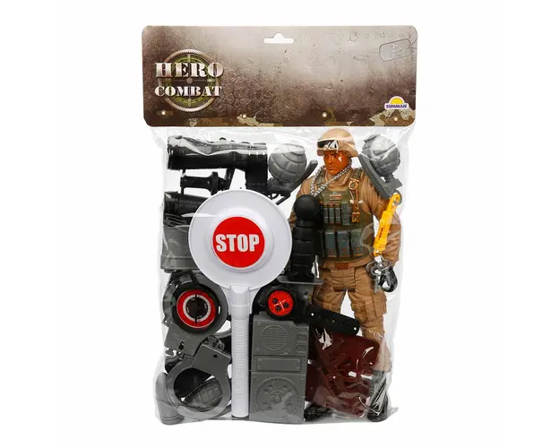 Set de joaca cu soldat si accesorii, Hero Combat, Casca maro