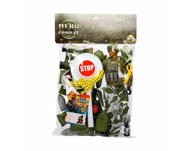 Set de joaca cu soldat si accesorii, Hero Combat, Casca verde