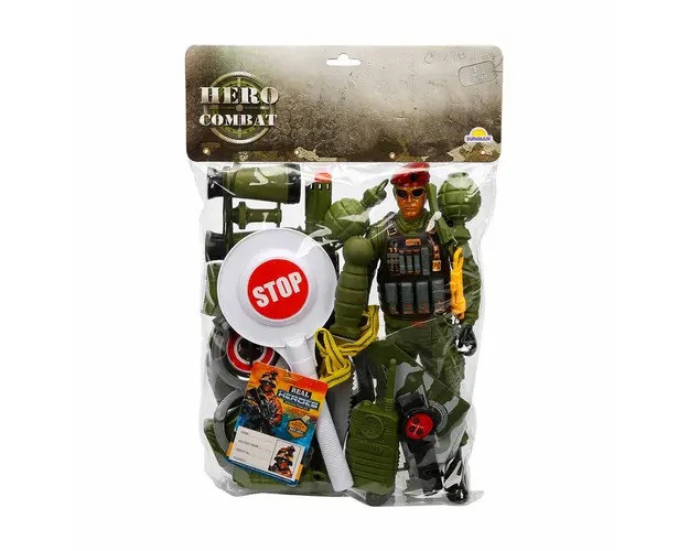 Set de joaca cu soldat si accesorii, Hero Combat, Sapca rosie