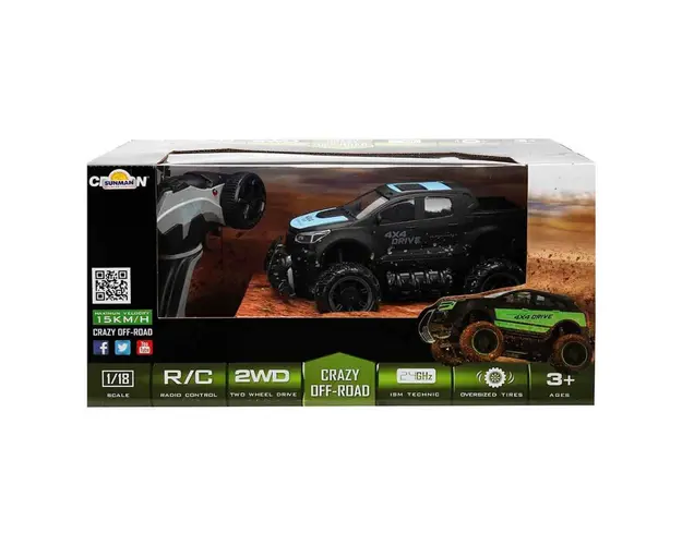 Masina de teren 4x4 cu telecomanda, Crazon, Negru-Albastru, 1:18