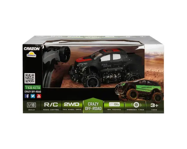 Masina de teren 4x4 cu telecomanda, Crazon, Negru-Rosu, 1:18