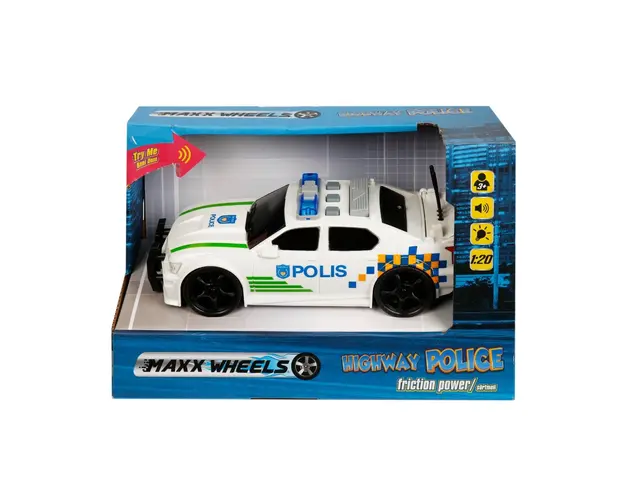 Masina de politie cu lumini si sunete Maxx Wheels, 1:20, Alb