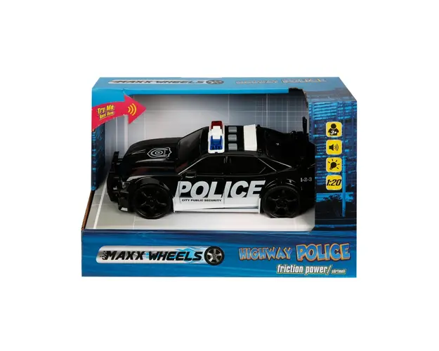 Masina de politie cu lumini si sunete Maxx Wheels, 1:20, Negru