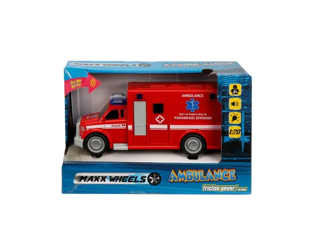 Masina de ambulanta cu lumini si sunete Maxx Wheels, 1:20, Rosu