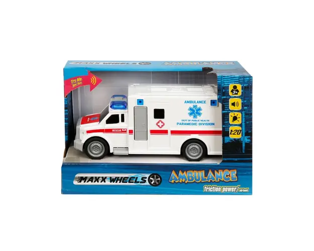 Masina de ambulanta cu lumini si sunete Maxx Wheels, 1:20, Alb