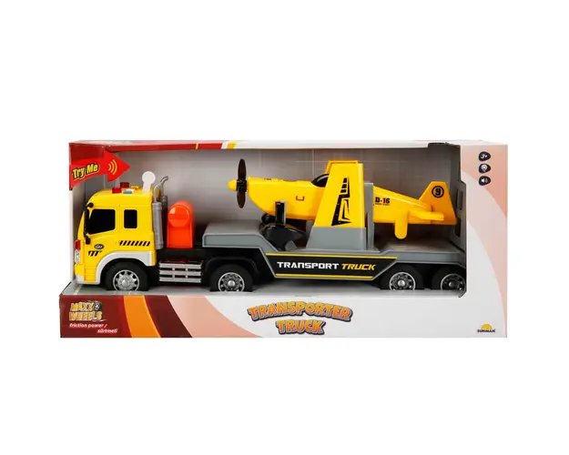 Set transportator cu elicopter, Maxx Wheels, Galben, 1:16