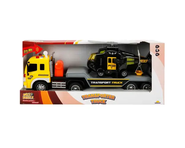 Set transportator cu elicopter, Maxx Wheels, Negru, 1:16