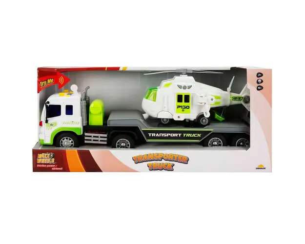 Set transportator cu elicopter, Maxx Wheels, Alb, 1:16
