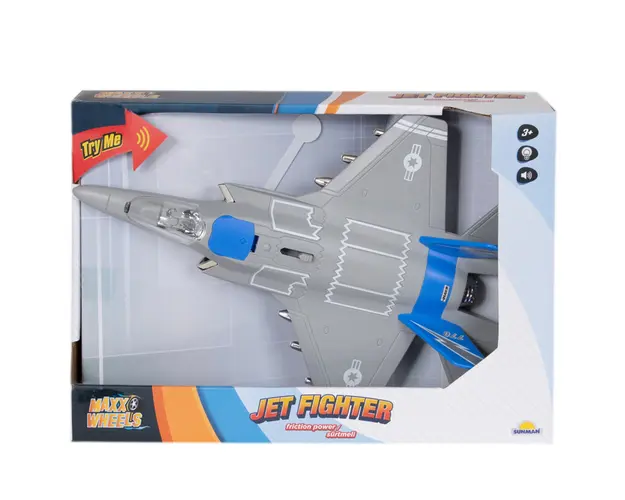 Avion Jet Fighter cu lumini si sunete, Maxx Wheels, 1:16, Albastru