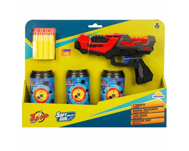 Pistol cu 8 sageti din burete si 3 tinte, Zapp Toys, Rosu