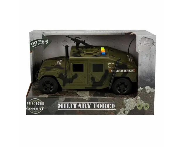 Jeep militar cu lumini si sunete, Hero Combat, 23 cm, Verde