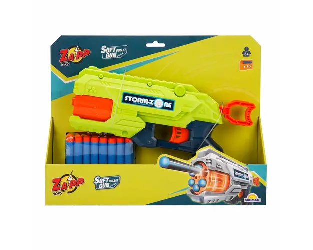 Pistol cu 16 sageti din burete, Zapp Toys, Storm-Zone, Verde
