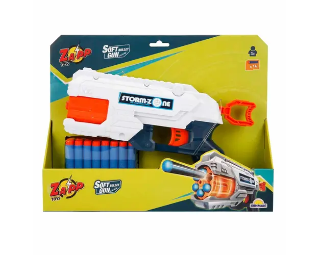 Pistol cu 16 sageti din burete, Zapp Toys, Storm-Zone, Alb