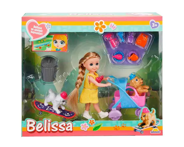 Set de joaca papusa Belissa, 2 catelusi si accesorii