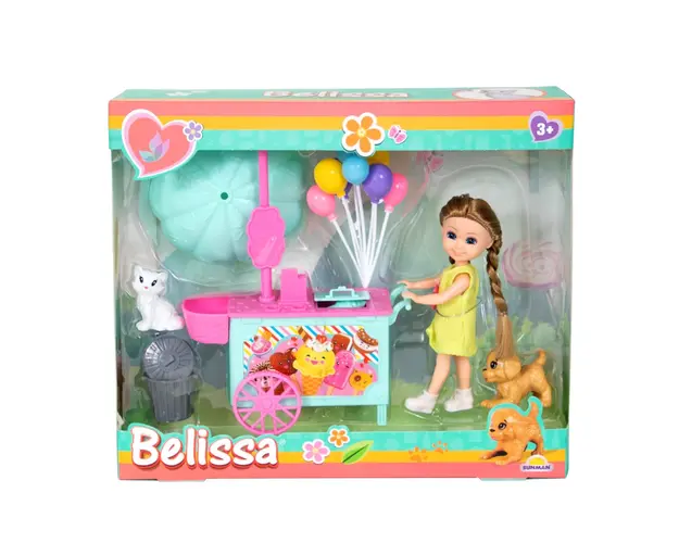 Set de joaca papusa Belissa, Caruciorul de inghetata, Bleu
