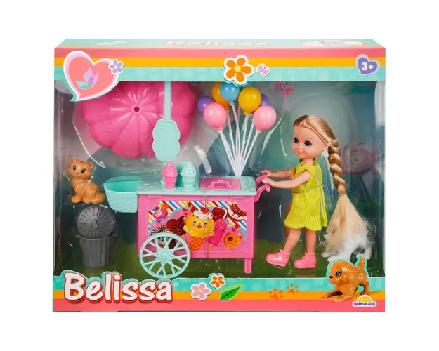Set de joaca papusa Belissa, Caruciorul de inghetata, Roz