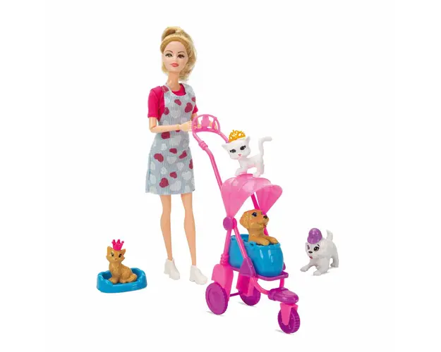 Papusa mama Bellisei, cu animalute de companie si accesorii