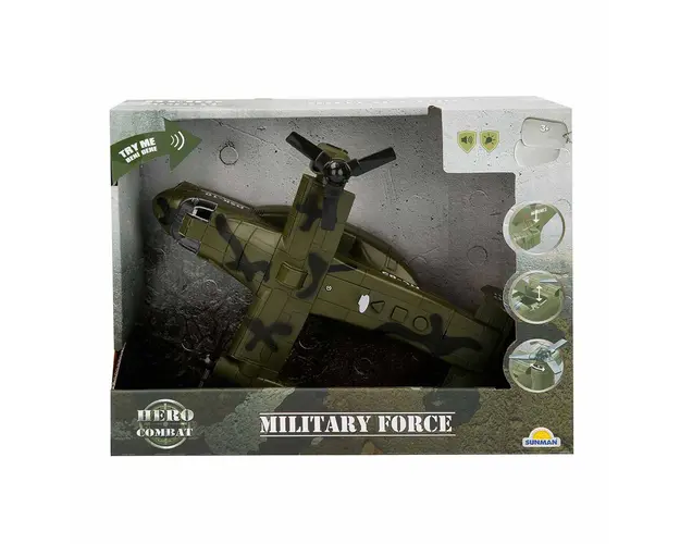 Avion militar cu lumini si sunete, Hero Combat, 28 cm, Verde