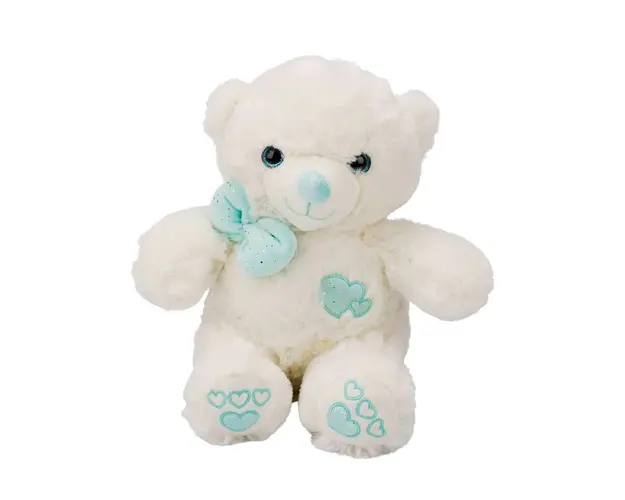 Ursulet de plus cu papion, Puffy Friends, Bleu, 30 cm