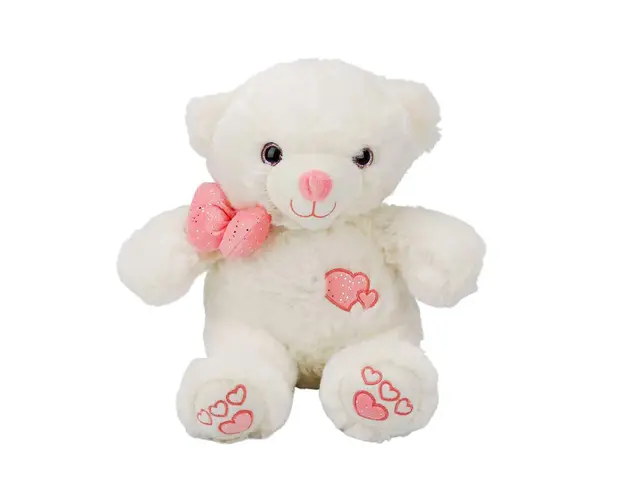 Ursulet de plus cu papion, Puffy Friends, Roz, 30 cm