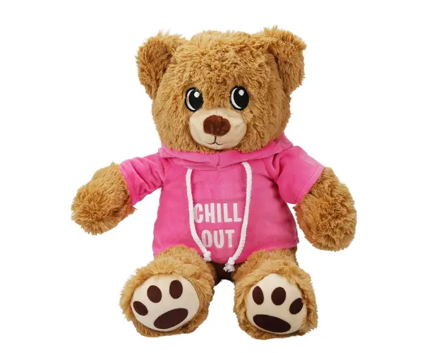 Ursulet de plus cu hanorac, Puffy Friends, Roz, 30 cm