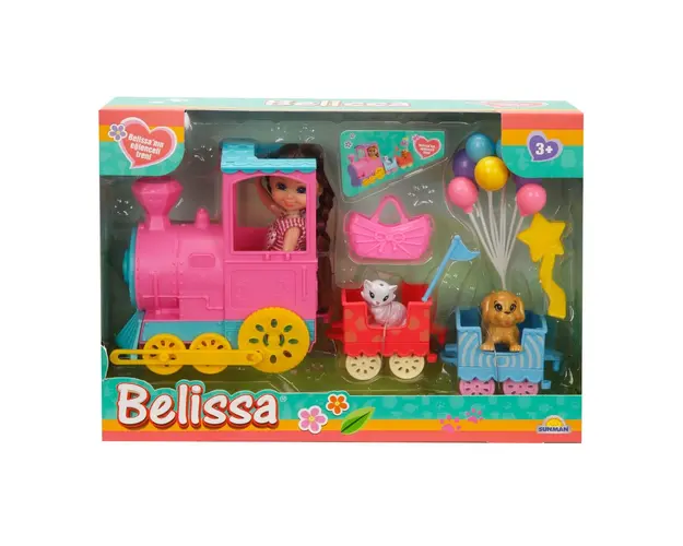 Set de joaca papusa Belissa, Trenul si animalutele dragute, Roz