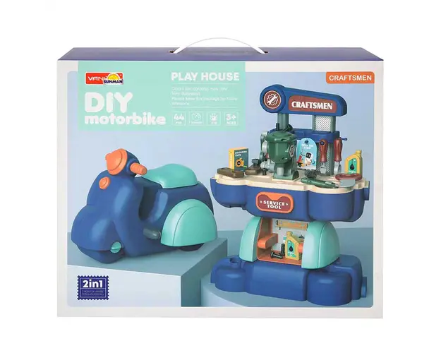 Set de joaca, motocicleta cu atelier de reparatii, 44 piese