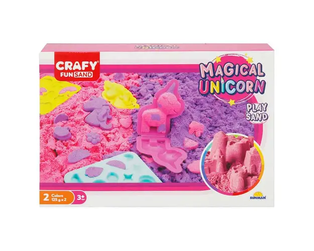 Set nisip Kinetic, Crafy, Unicorn, 7 piese, 200 g