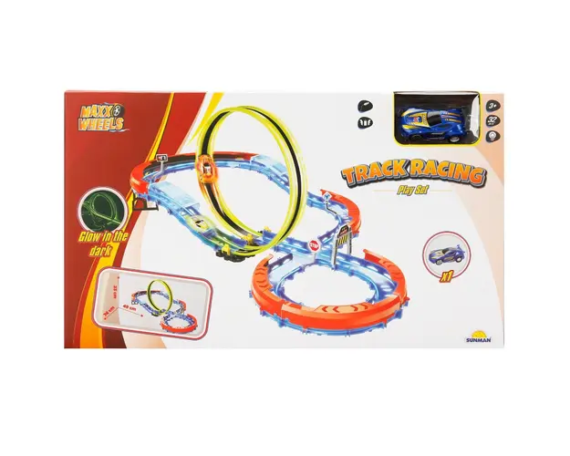 Set pista de lansare cu masinuta, Maxx Wheels, Glow in the Dark