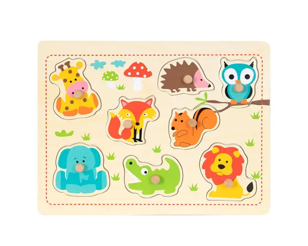 Puzzle din lemn, Woody, Animale salbatice, 8 piese