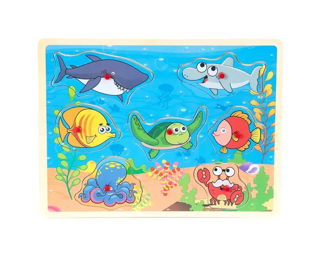 Puzzle din lemn, Woody, Animale marine, 7 piese