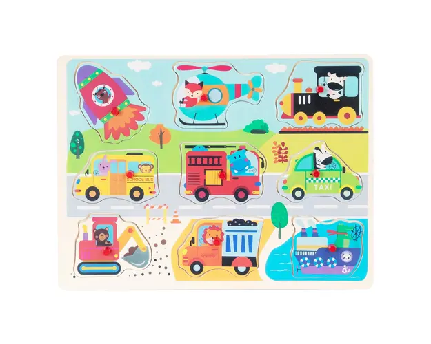 Puzzle din lemn, Woody, Vehicule, 9 piese