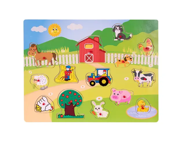 Puzzle din lemn, Woody, Ferma, 13 piese