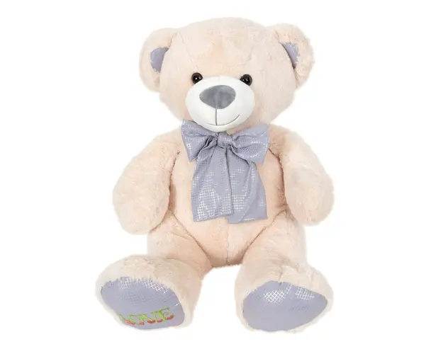 Ursulet de plus cu papion, Puffy Friends, Bleu, 50 cm