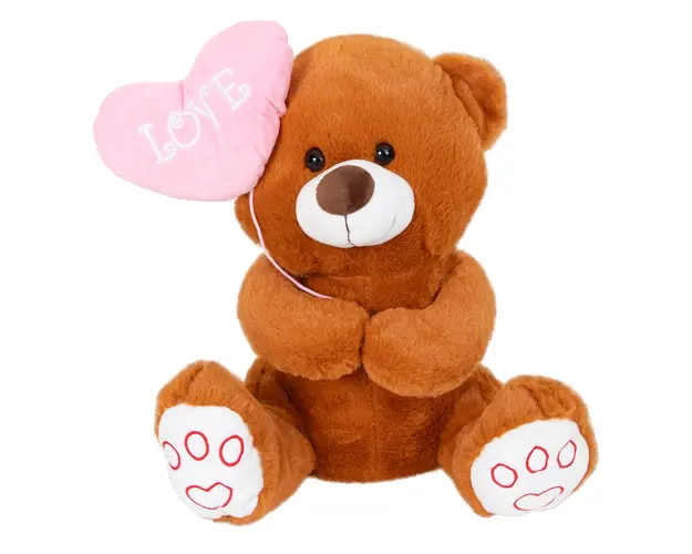 Ursulet de plus cu inima, Puffy Friends, Maro, 40 cm