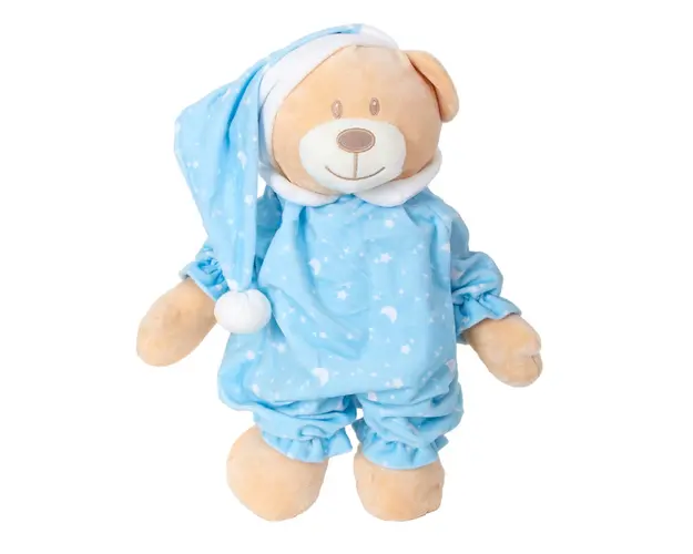 Ursulet de plus in pijama, Puffy Friends, Albastru, 30 cm