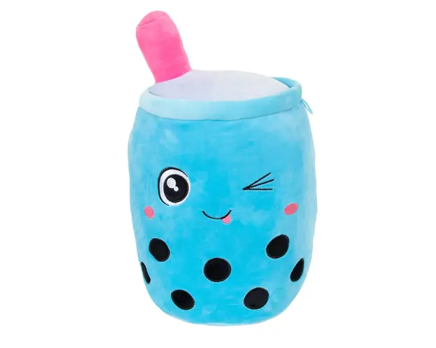 Jucarie de plus, Puffy Friends, Cana cu pai, Albastru, 35 cm