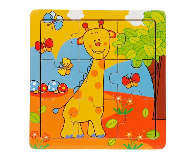Mini puzzle din lemn, Woody, Animalute, 9 piese