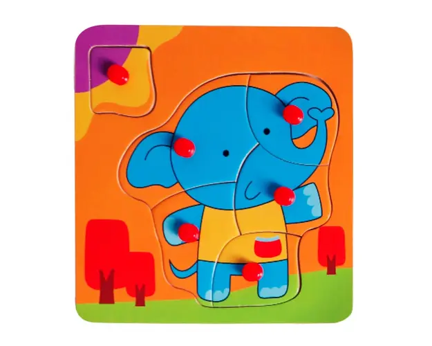 Mini puzzle din lemn, Woody, Animalute, 5, 6 piese