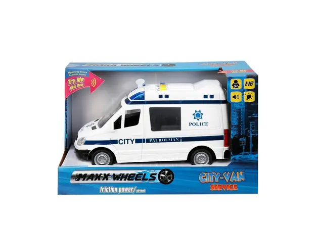 Masina de politie cu lumini si sunete Maxx Wheels, 1:16, Alb-Albastru