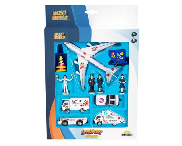 Set de joaca cu vehicule, Maxx Wheels, Aeroport, 13 piese