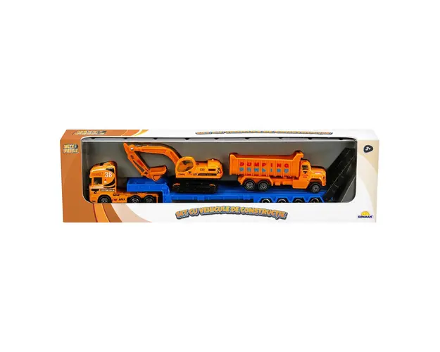Set transportator cu vehicule de constructie, Maxx Wheels, Excavator si Basculanta