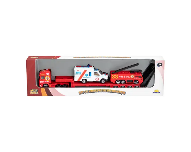 Set cu vehicule de interventie, Maxx Wheels, Ambulanta si Macara Pompieri