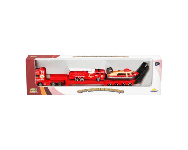 Set cu vehicule de interventie, Maxx Wheels, Barca si Macara Pompieri